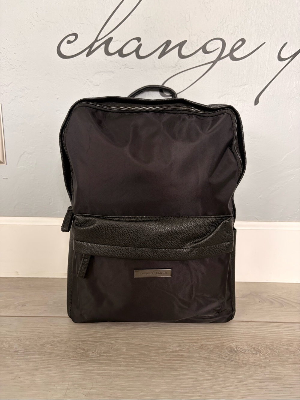 New, Men's Black Backpack with Leather Trim - Sleek Everyday Carry